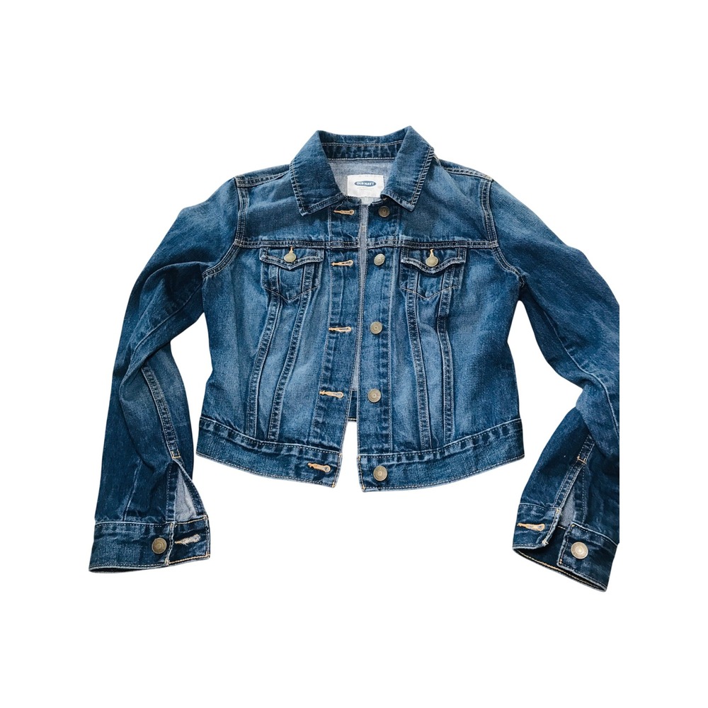 Old Navy Denim Trucker Jacket XS Blue Medium Wash Button Front Long Sleeve NWT